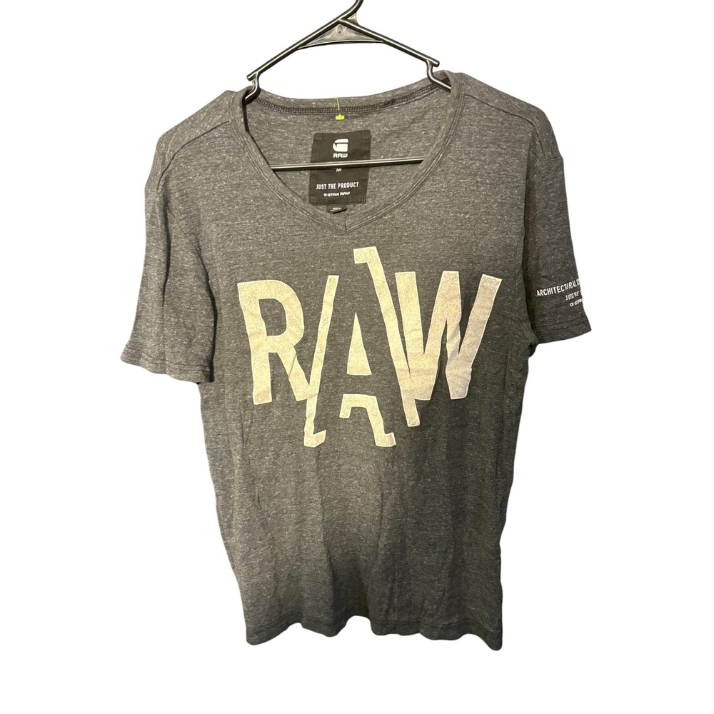 G-Star RAW Mens V-Neck Graphic T-Shirt Charcoal Heather Grey Size M